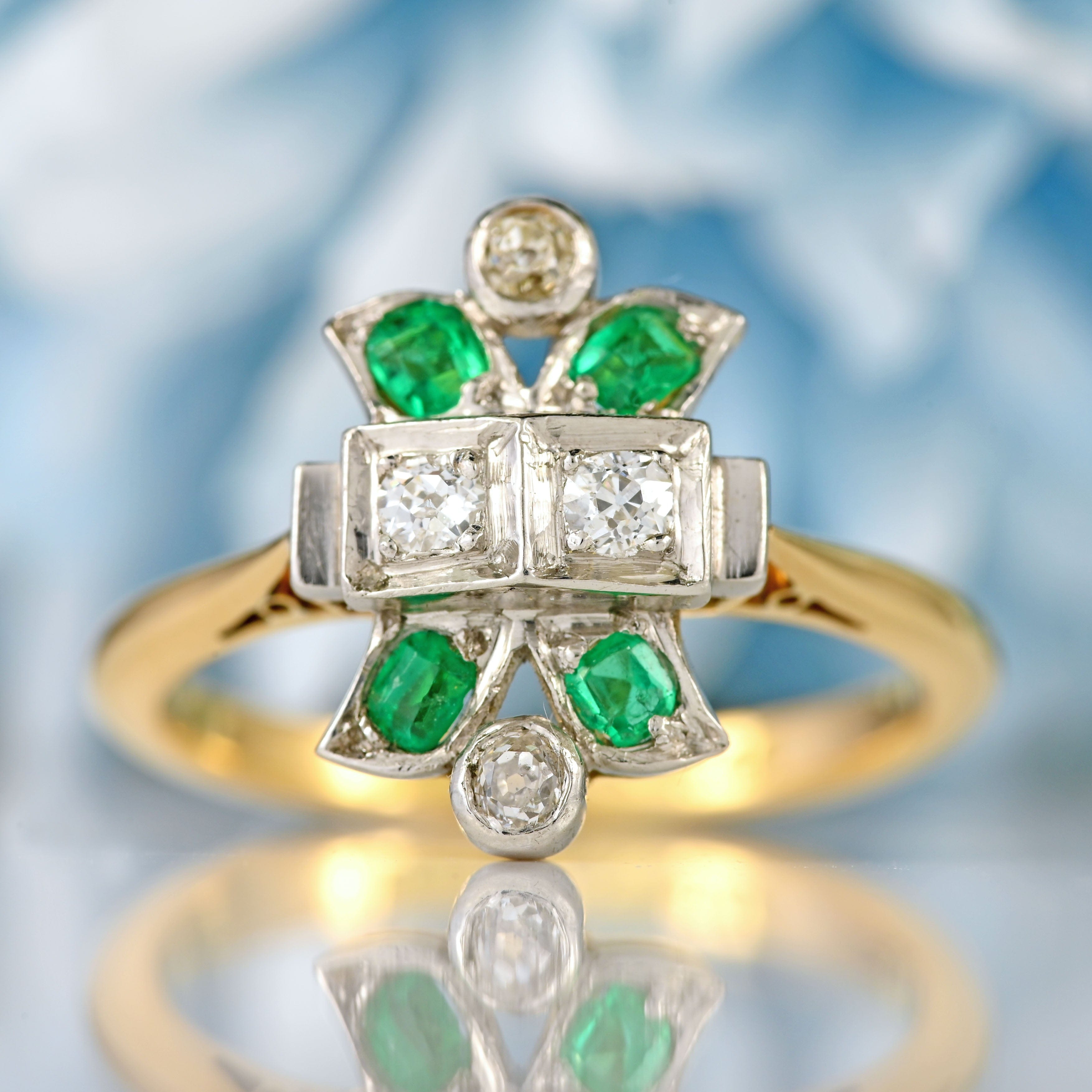 Ellibelle Jewellery Art Deco Emerald & Diamond 18ct Gold Ring By Cropp and Farr