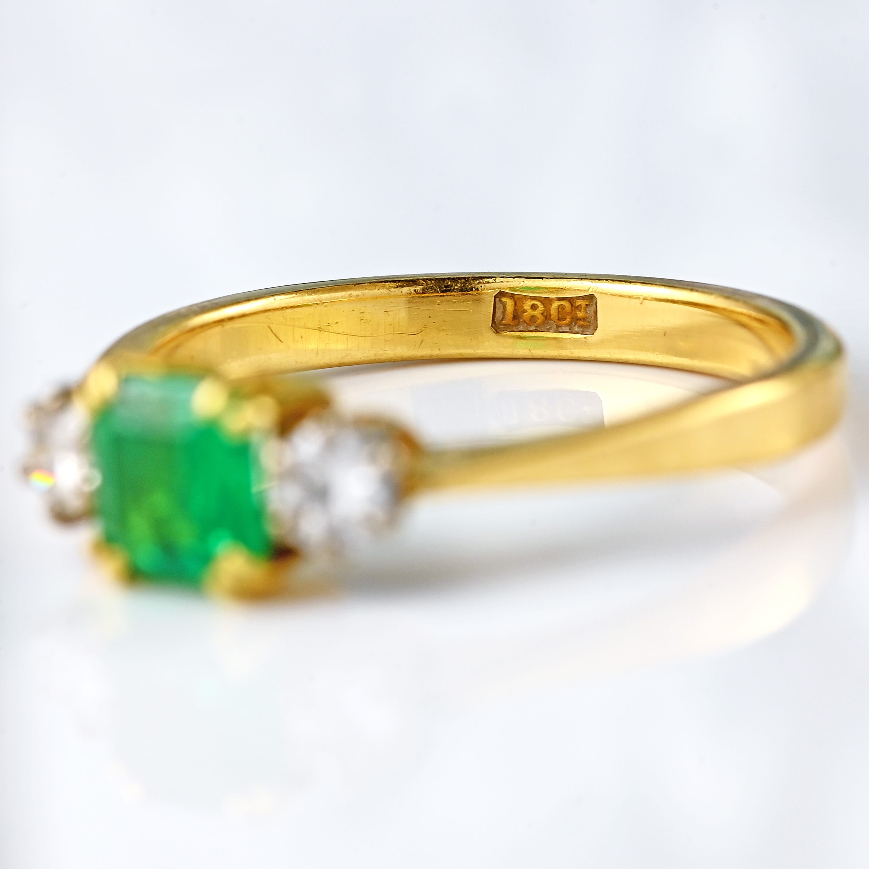 Ellibelle Jewellery Art Deco Emerald & Diamond 18ct Gold Three-Stone Trilogy Engagement Ring (0.65cts)