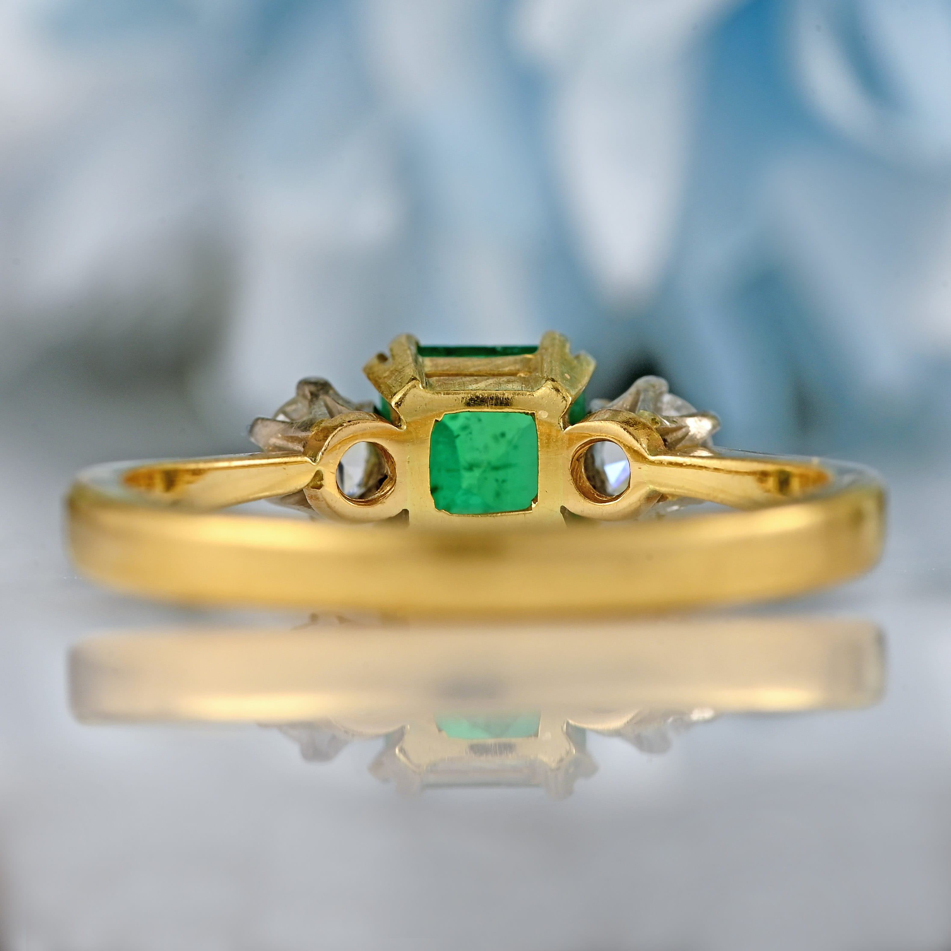 Ellibelle Jewellery Art Deco Emerald & Diamond 18ct Gold Three-Stone Trilogy Engagement Ring (0.65cts)