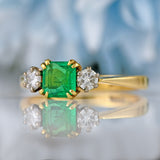 Ellibelle Jewellery Art Deco Emerald & Diamond 18ct Gold Three-Stone Trilogy Engagement Ring (0.65cts)