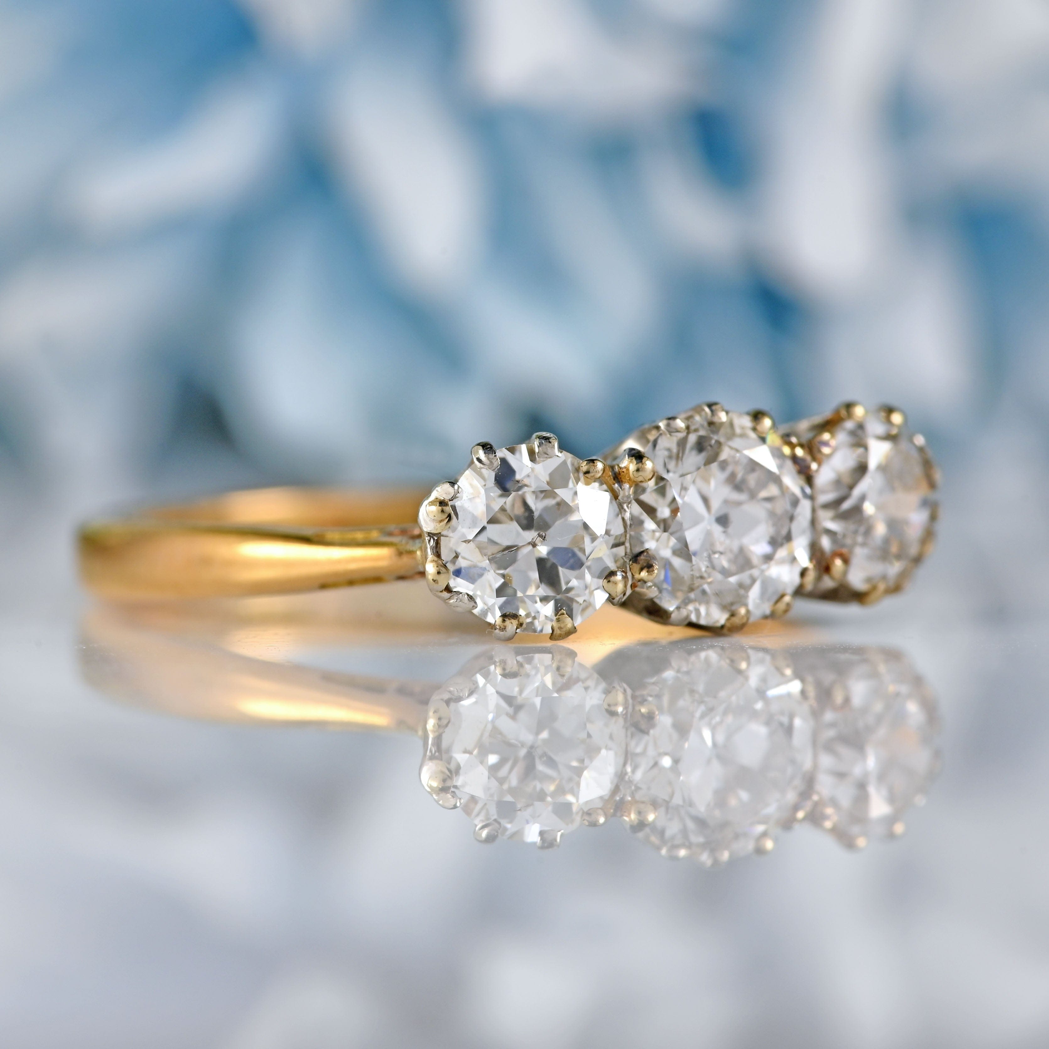 Ellibelle Jewellery Art Deco Old European-Cut Diamond 18ct Gold Three-Stone Engagement Ring (1.20cts)
