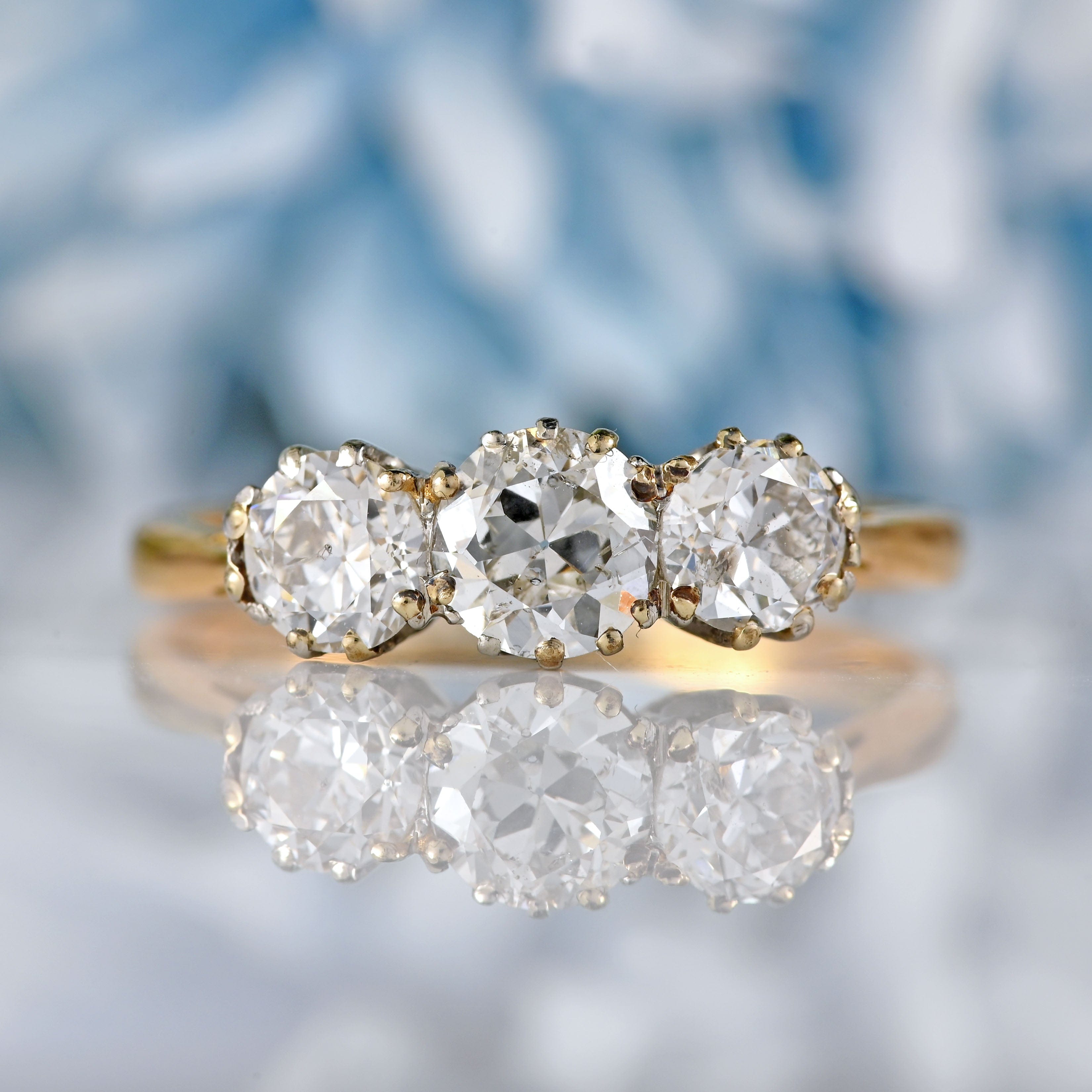 Ellibelle Jewellery Art Deco Old European-Cut Diamond 18ct Gold Three-Stone Engagement Ring (1.20cts)
