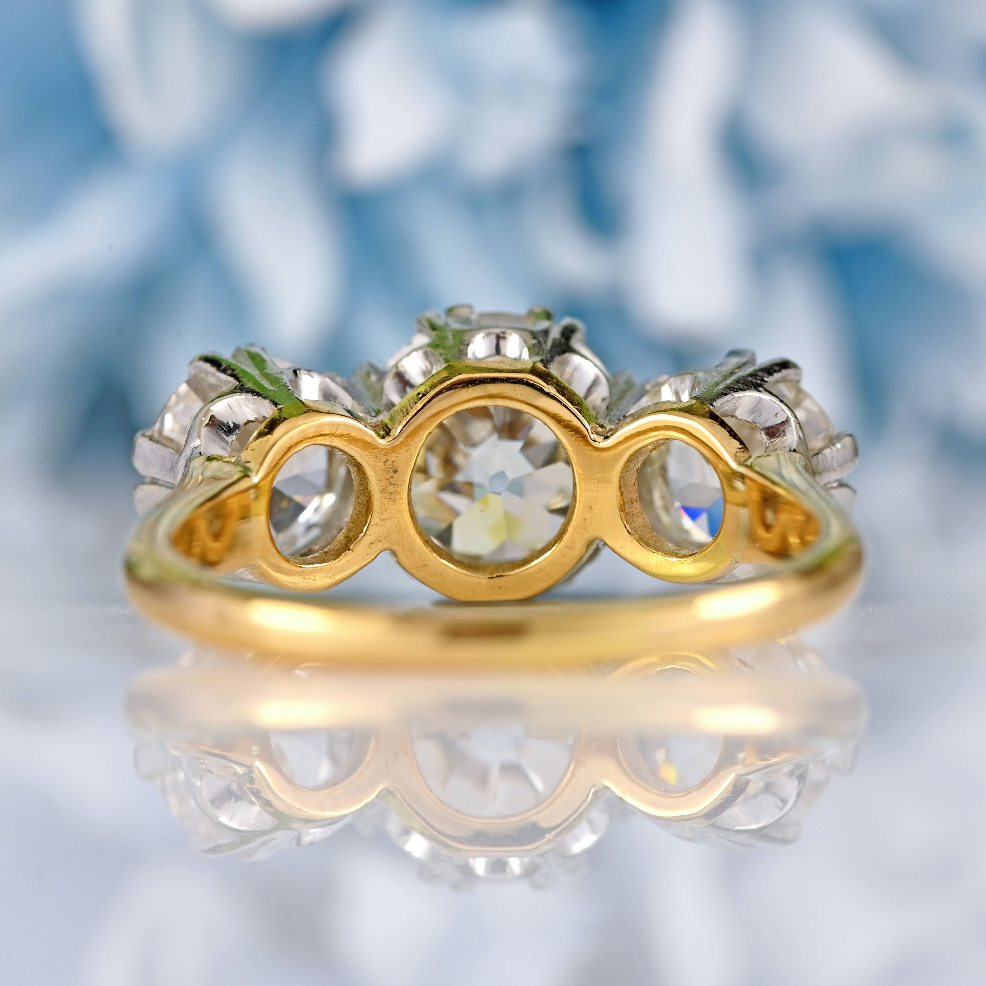 Ellibelle Jewellery Art Deco Old European-Cut Diamond 18ct Gold Three-Stone Engagement Ring (2.87cts)