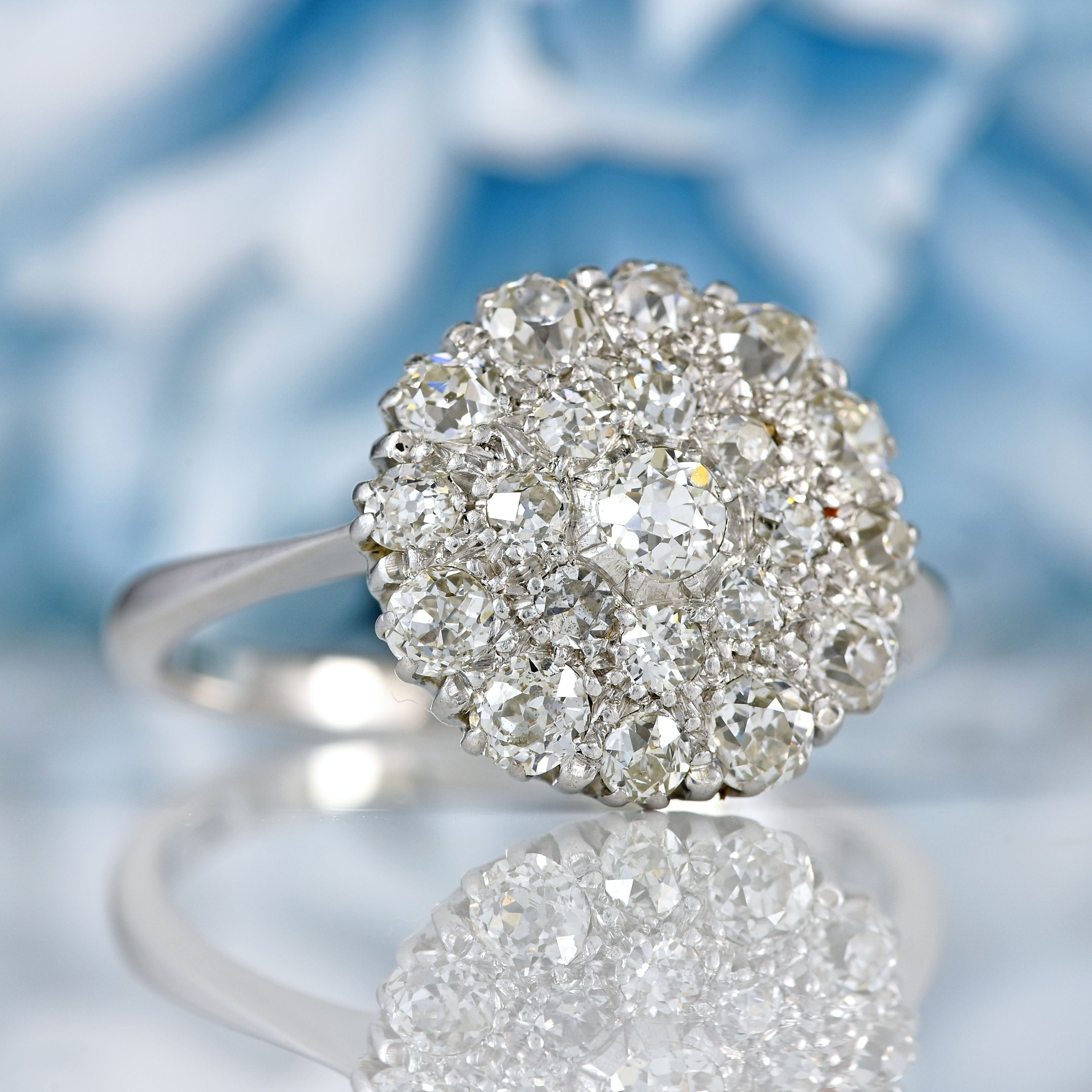 Ellibelle Jewellery Art Deco Old European-Cut Diamond 18ct White Gold Platinum Cluster Ring (1.00ct)