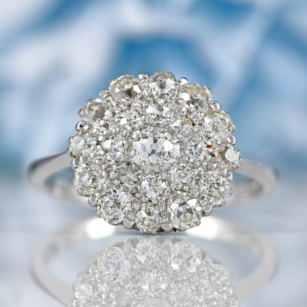 Ellibelle Jewellery Art Deco Old European-Cut Diamond 18ct White Gold Platinum Cluster Ring (1.00ct)