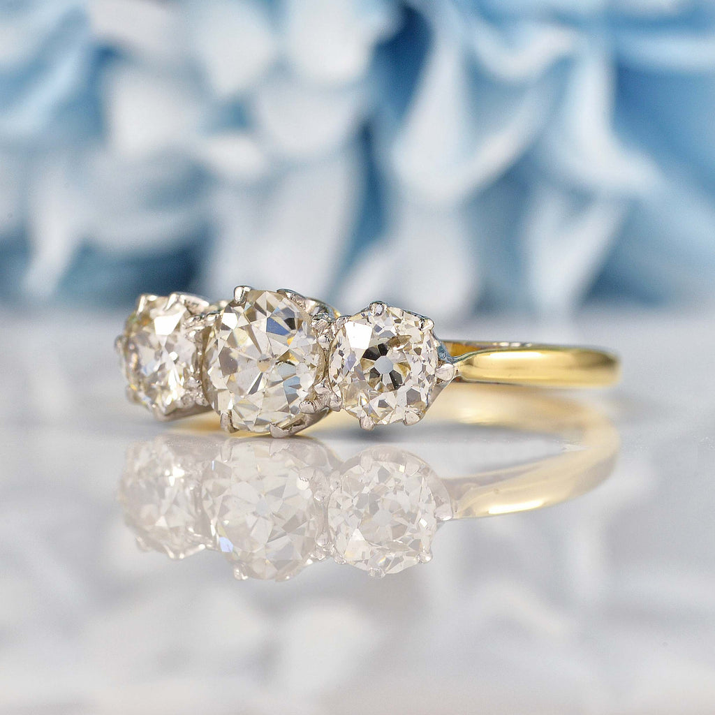 Art Deco Old-European-Cut Diamond Three-Stone Engagement Ring