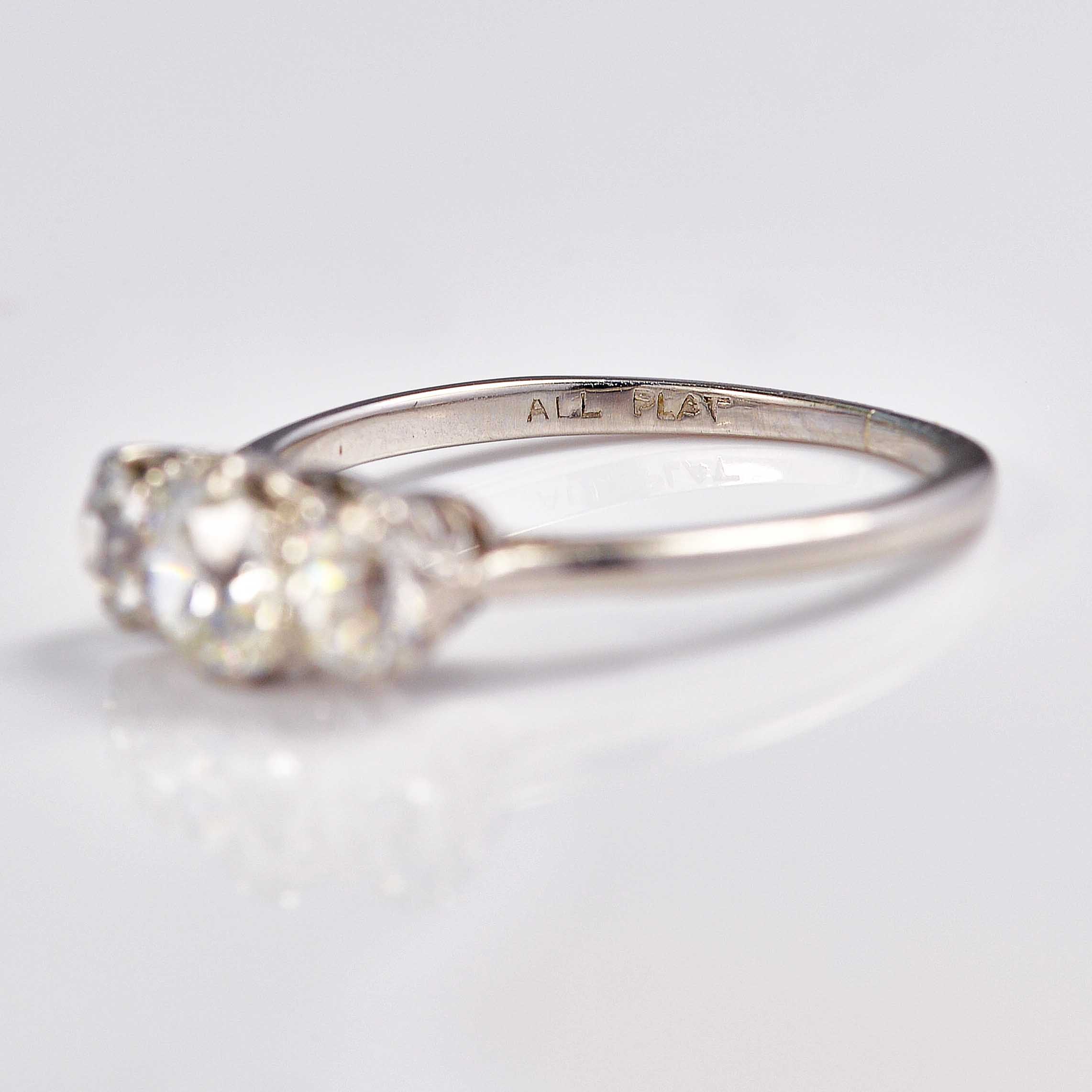 Ellibelle Jewellery Art Deco Old European Cut Diamond Three-Stone Platinum Ring (0.90cts)