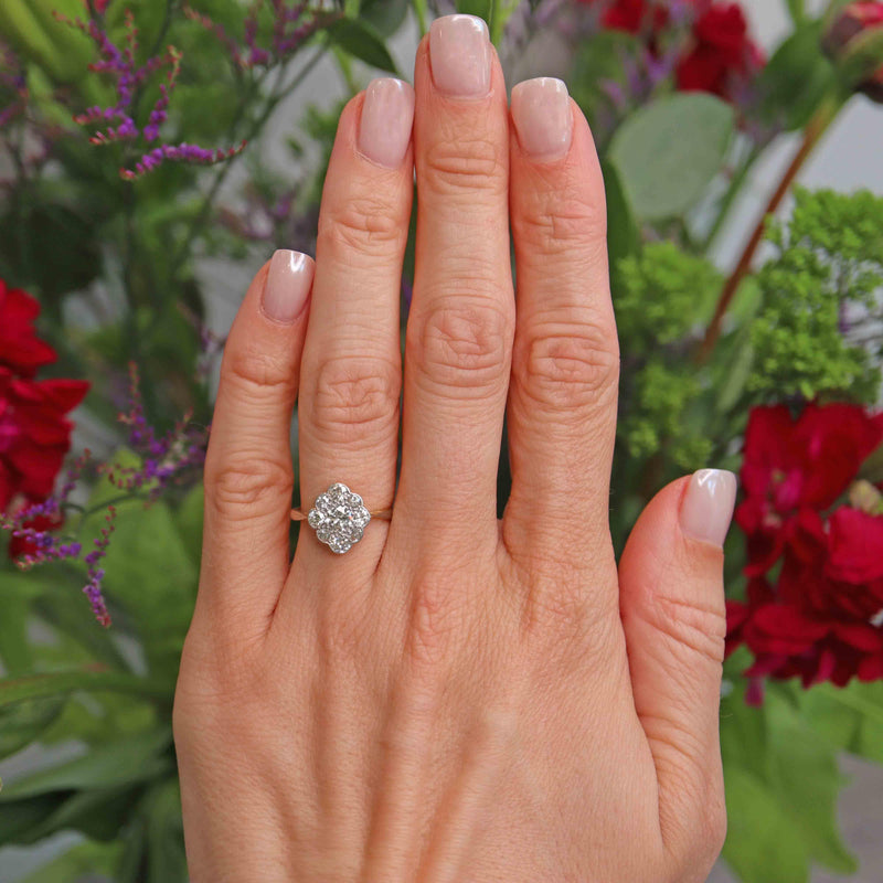 Ellibelle Jewellery Art Deco Old-European Diamond 18ct Gold & Platinum Cluster Ring