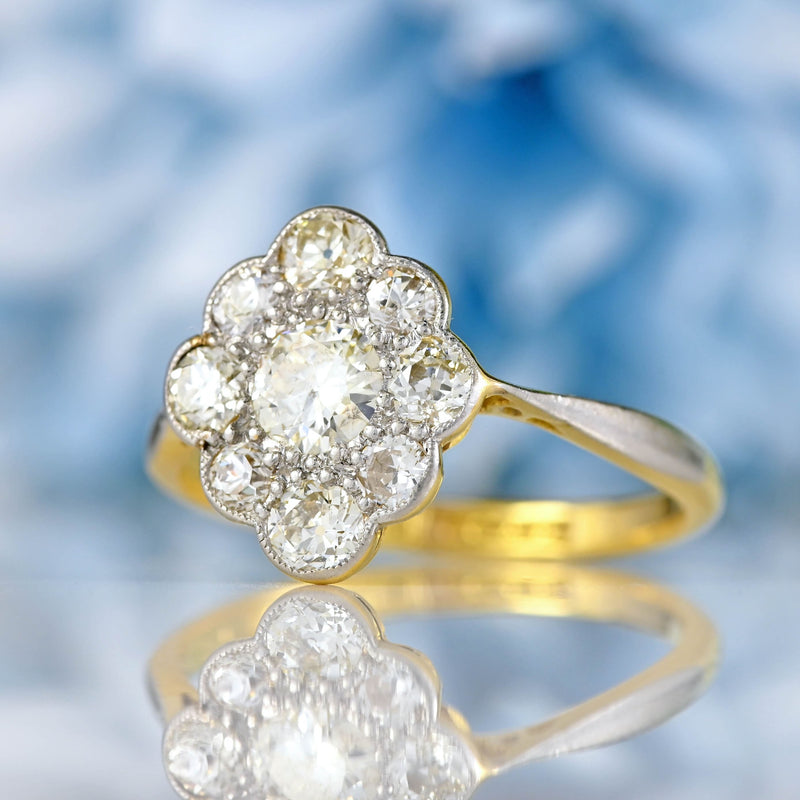 Ellibelle Jewellery Art Deco Old-European Diamond 18ct Gold & Platinum Cluster Ring