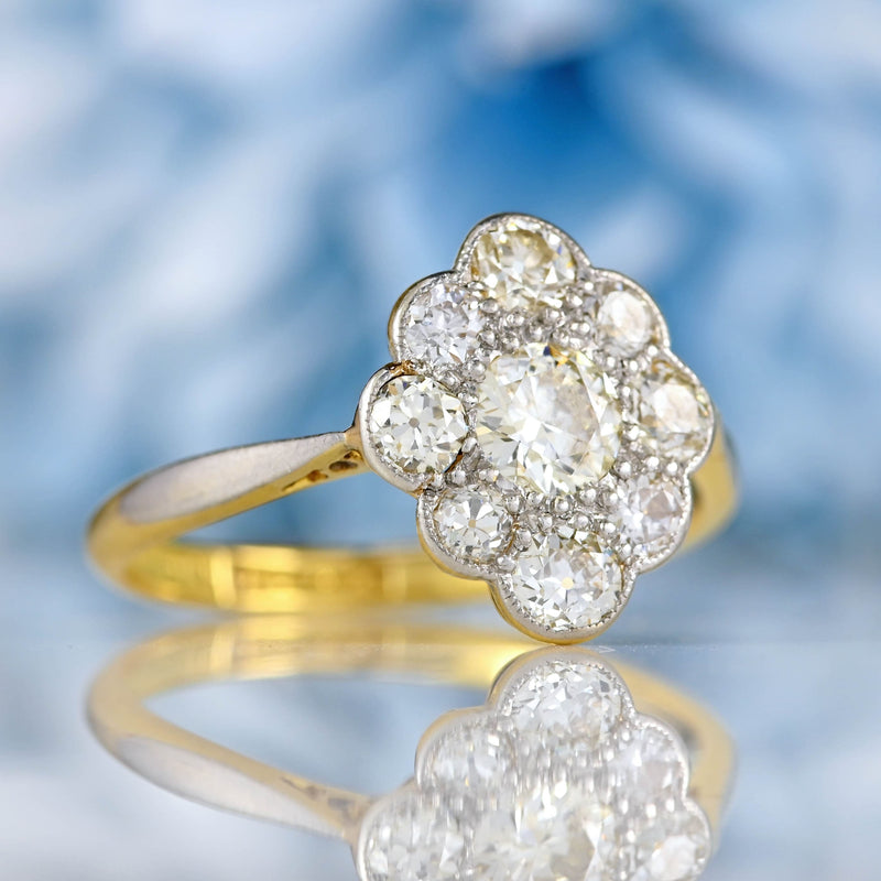 Ellibelle Jewellery Art Deco Old-European Diamond 18ct Gold & Platinum Cluster Ring