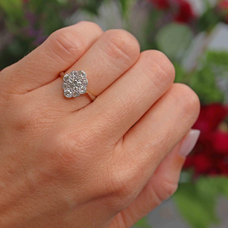 Ellibelle Jewellery Art Deco Old-European Diamond 18ct Gold & Platinum Cluster Ring