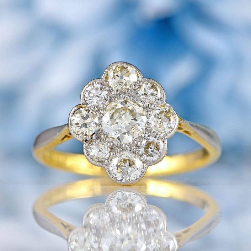 Ellibelle Jewellery Art Deco Old-European Diamond 18ct Gold & Platinum Cluster Ring