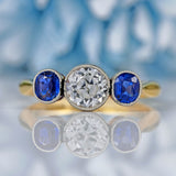 Ellibelle Jewellery Art Deco Old European Diamond & Sapphire Three-Stone Engagement Ring