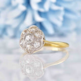 Ellibelle Jewellery Art Deco Old Mine Cut Diamond Gold Daisy Cluster Ring (0.94cts)