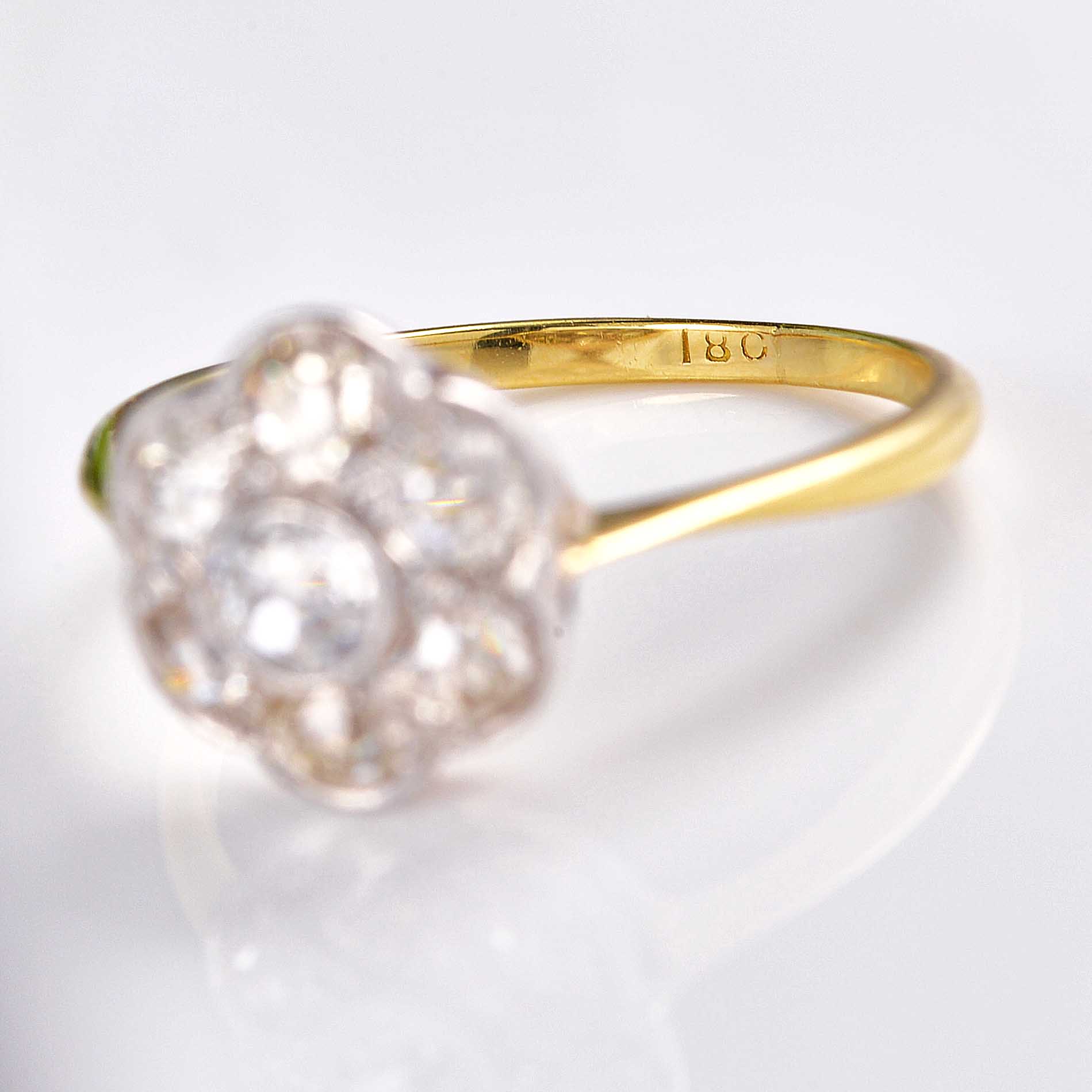 Ellibelle Jewellery Art Deco Old Mine Cut Diamond Gold Daisy Cluster Ring (0.94cts)