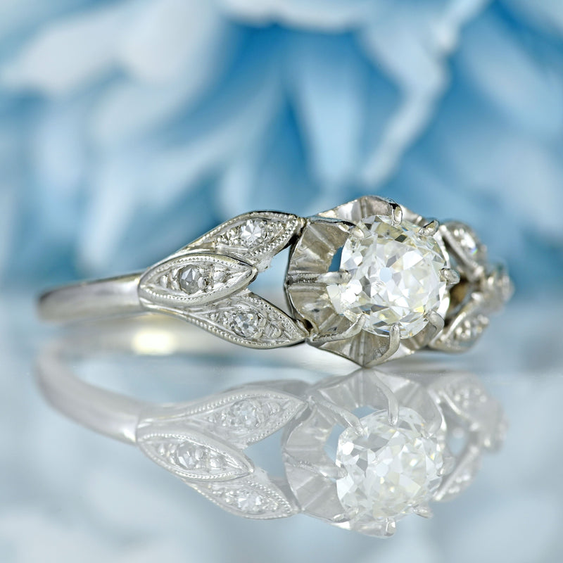 Ellibelle Jewellery Art Deco Old Mine Cut Diamond Platinum Engagement Ring (0.73cts)