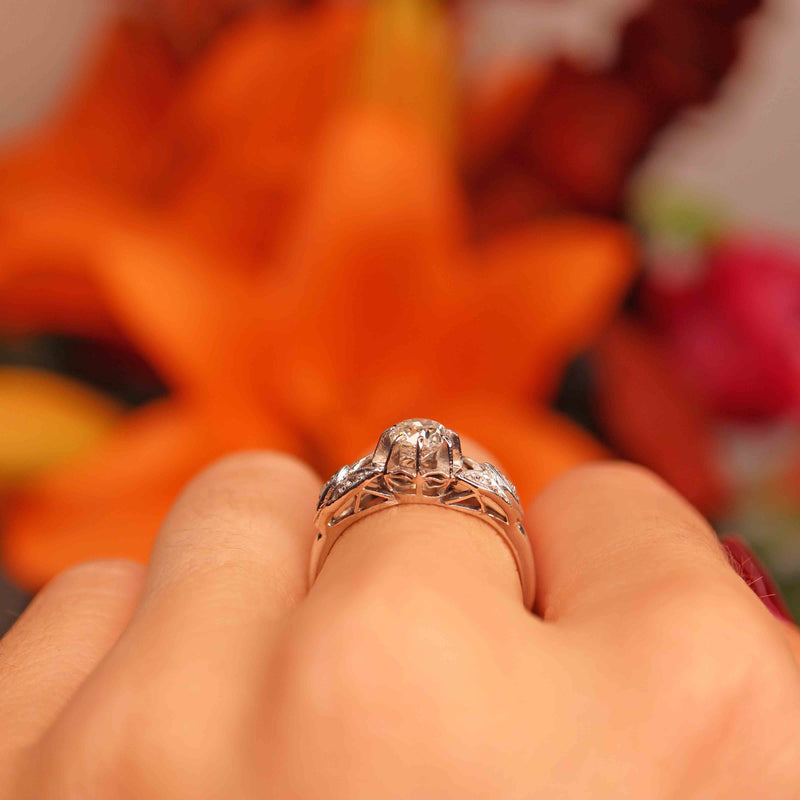 Ellibelle Jewellery Art Deco Old Mine Cut Diamond Platinum Engagement Ring (0.73cts)