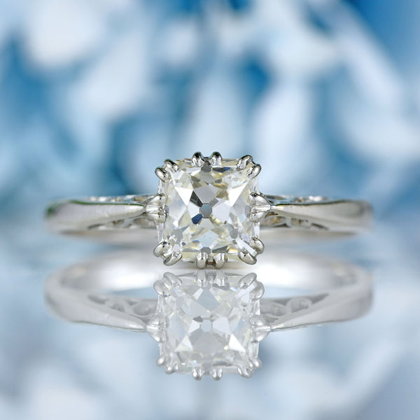Ellibelle Jewellery Art Deco Old-Mine-Cut Diamond Platinum Solitaire Engagement Ring (1.00ct)