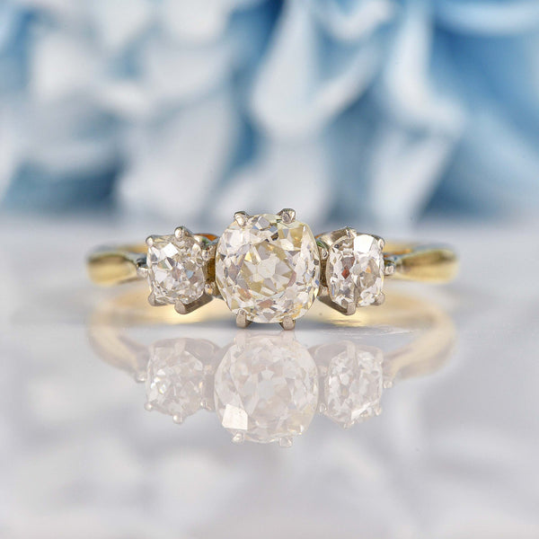 Ellibelle Jewellery Art Deco Old-Mine-Cut Diamond Three-Stone Engagement Ring (1.30cts)