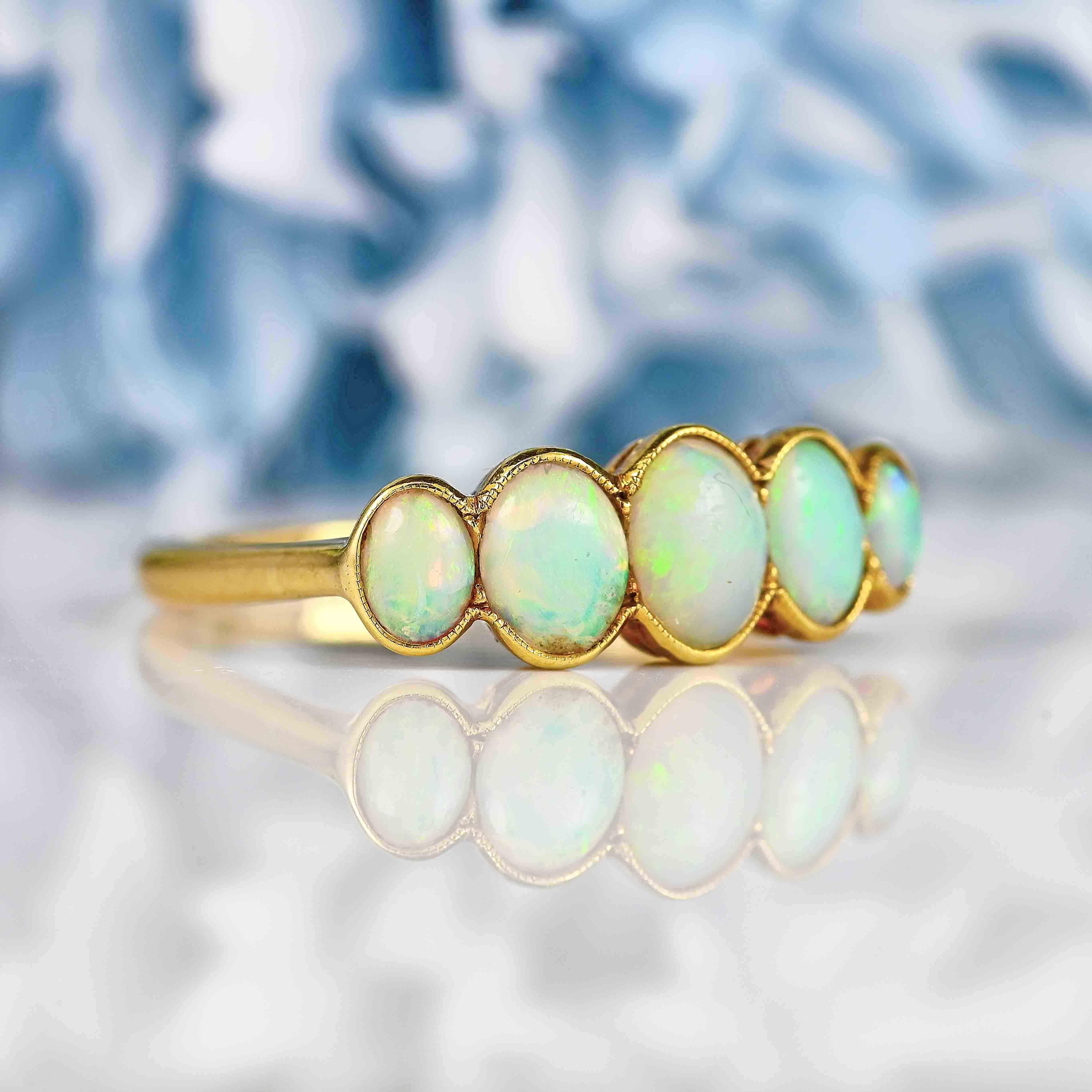 Ellibelle Jewellery Art Deco Opal 18ct Gold Five-Stone Bezel Ring