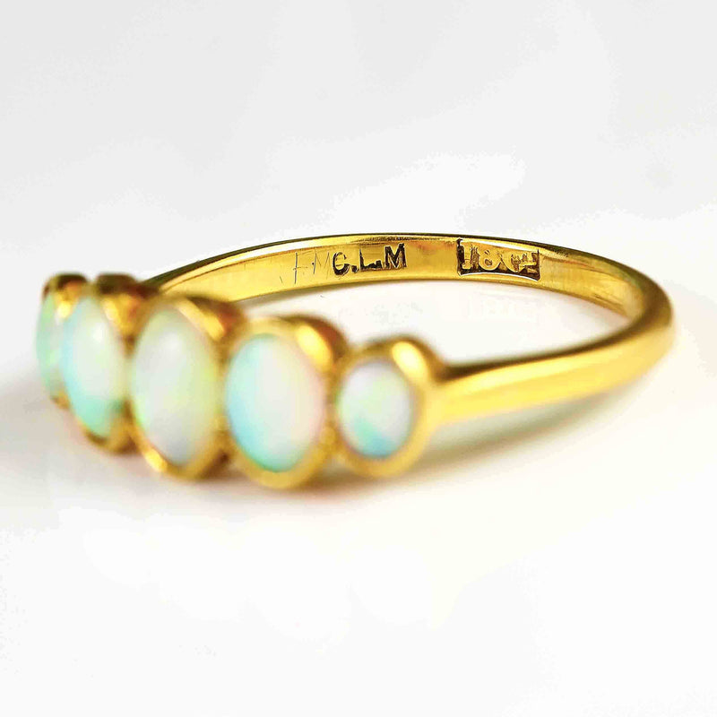 Ellibelle Jewellery Art Deco Opal 18ct Gold Five-Stone Bezel Ring