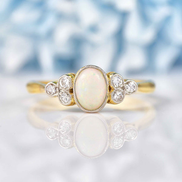 Ellibelle Jewellery Art Deco Opal & Diamond 18ct Gold Bezel Set Ring