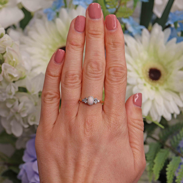 Ellibelle Jewellery Art Deco Opal & Diamond 18ct Gold Bezel Set Ring