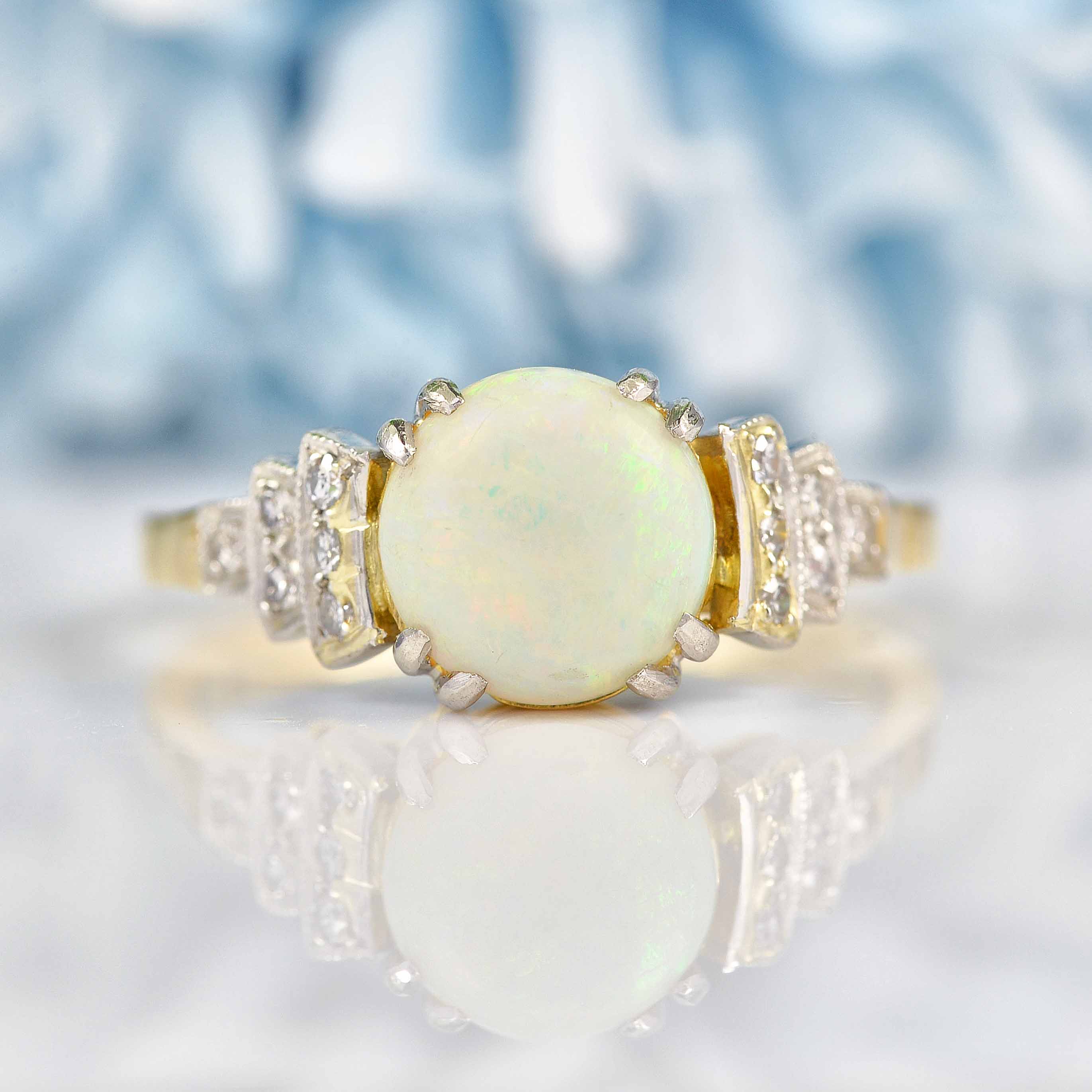 Ellibelle Jewellery Art Deco Opal & Diamond 18ct Gold Engagament Ring