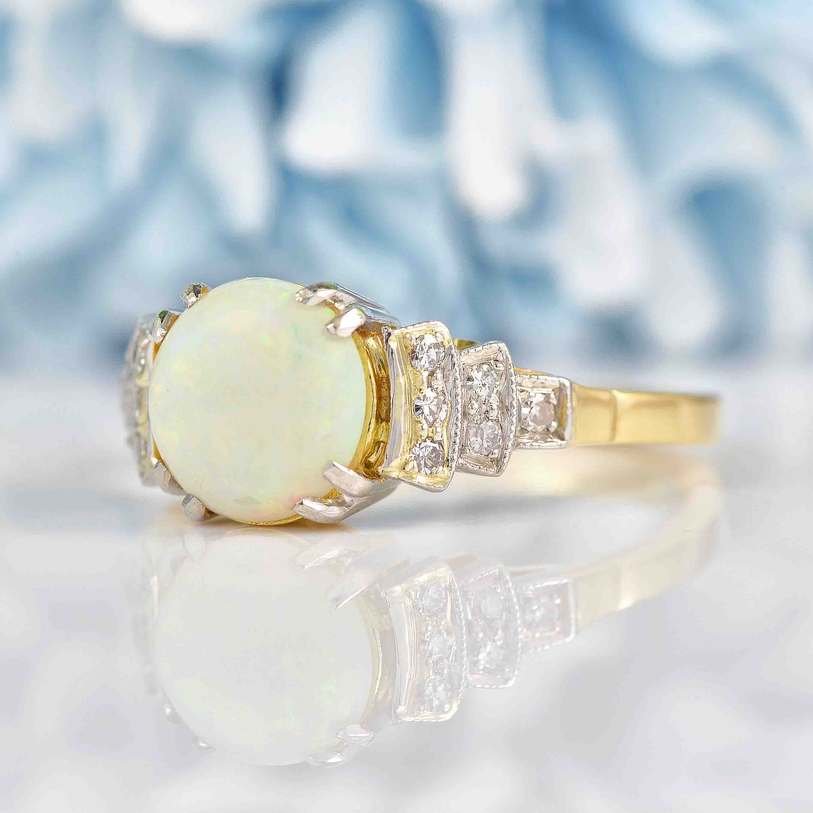 Ellibelle Jewellery Art Deco Opal & Diamond 18ct Gold Engagament Ring