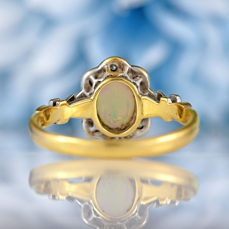 Ellibelle Jewellery Art Deco Opal & Diamond 18ct Gold Platinum Cluster Ring