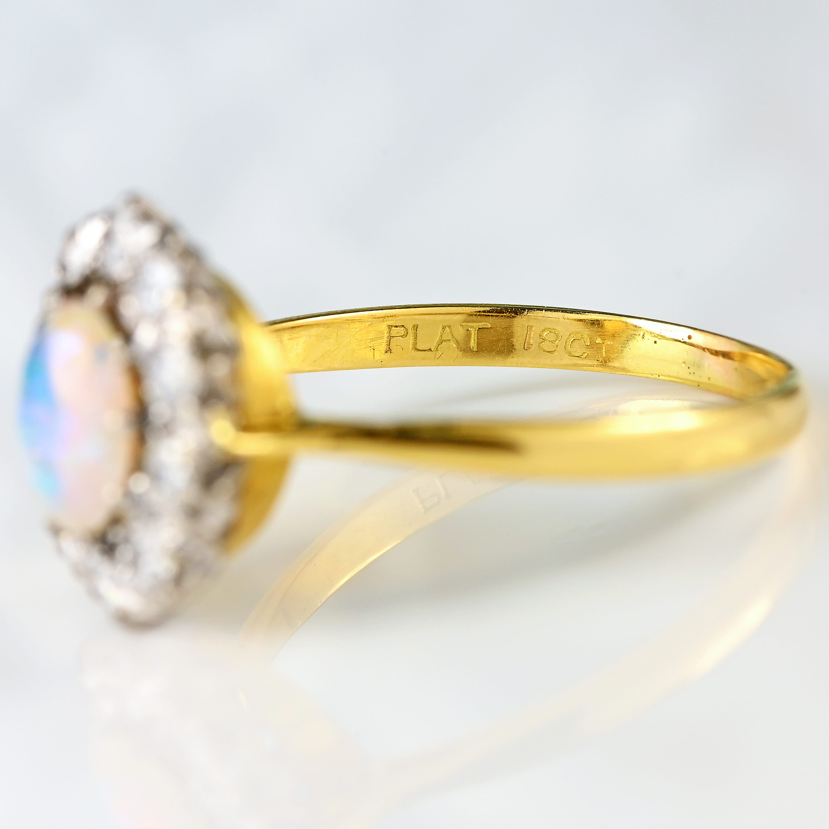 Ellibelle Jewellery Art Deco Opal & Diamond 18ct Gold Platinum Cluster Ring