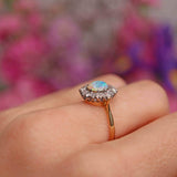 Ellibelle Jewellery Art Deco Opal & Diamond 18ct Gold Platinum Cluster Ring