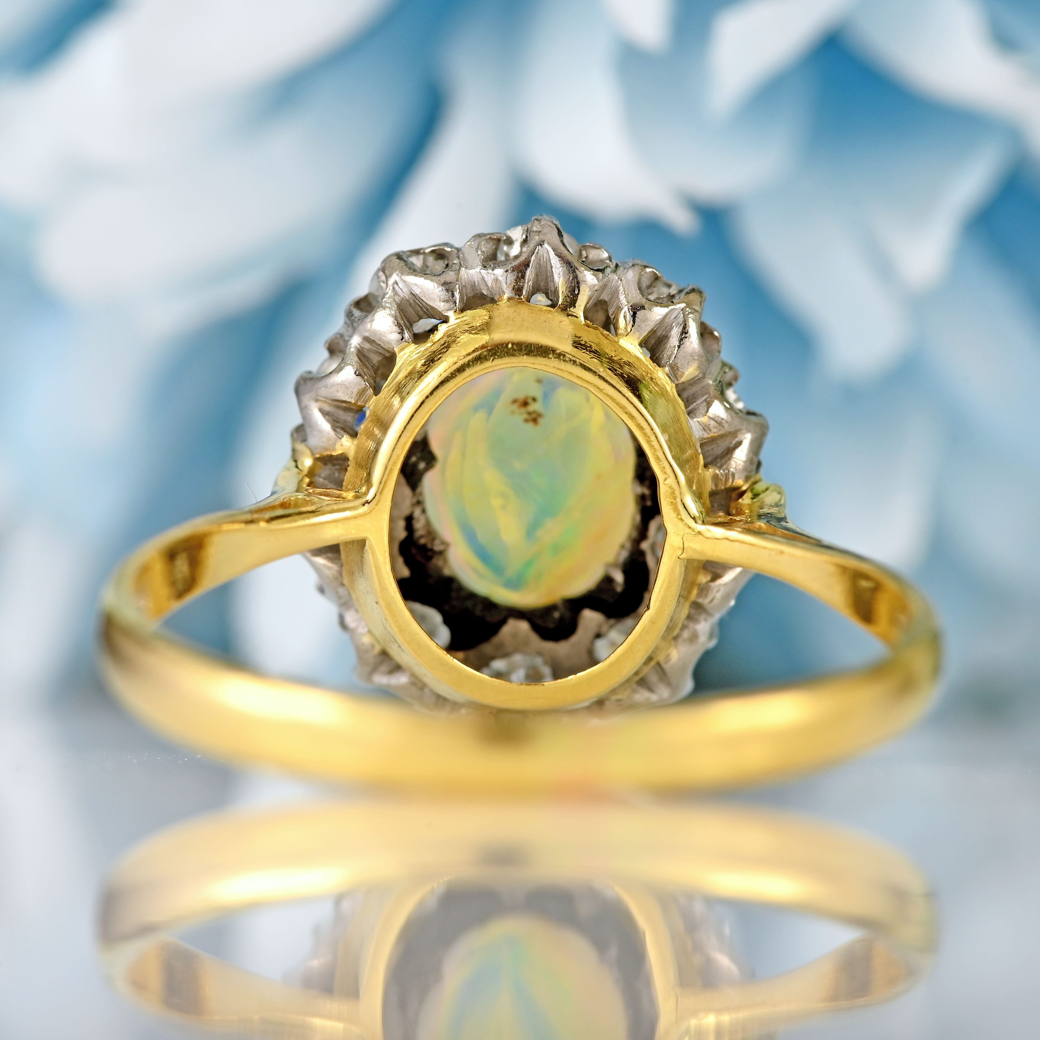 Ellibelle Jewellery Art Deco Opal & Diamond 18ct Gold Platinum Cluster Ring