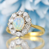 Ellibelle Jewellery Art Deco Opal & Diamond 18ct Gold Platinum Cluster Ring