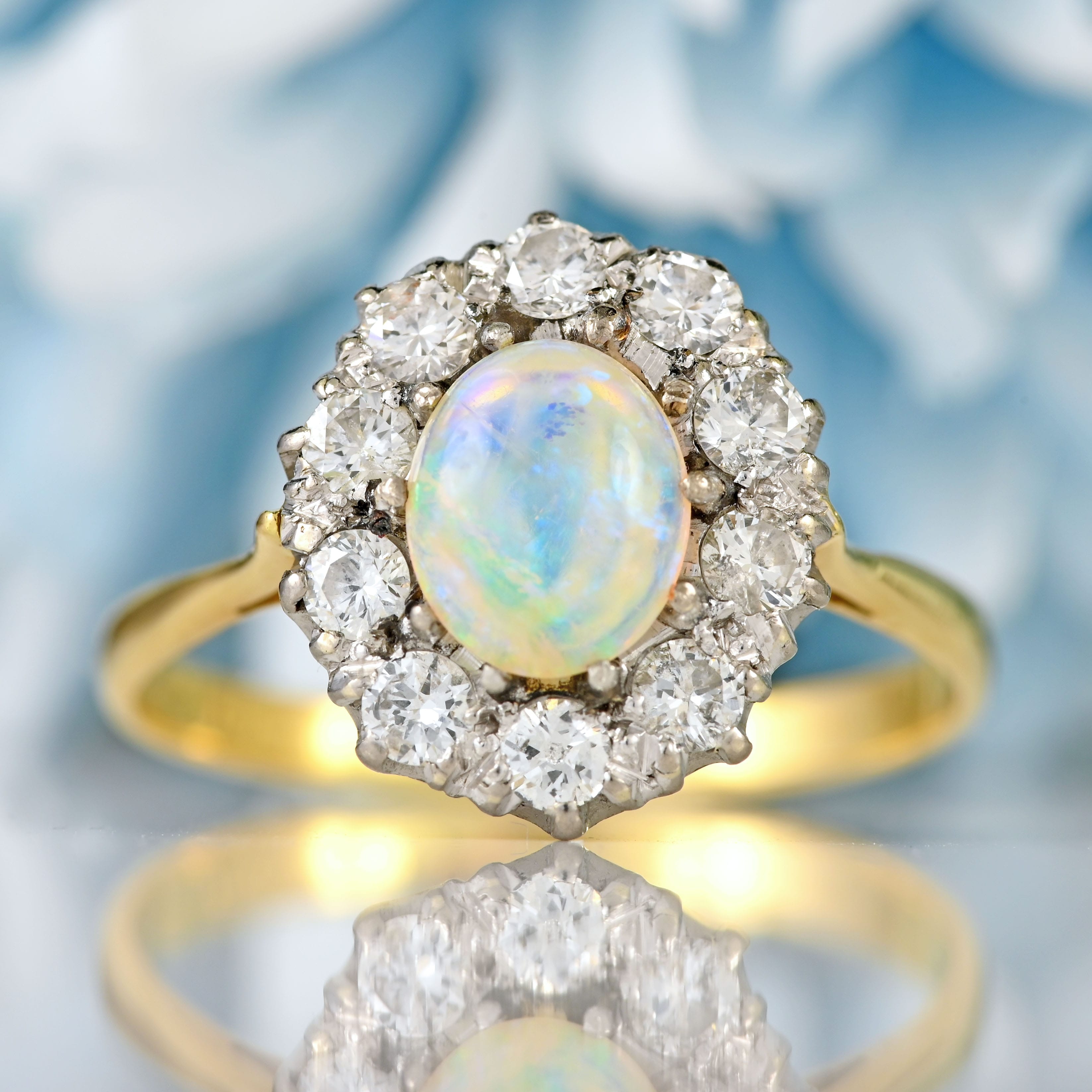 Ellibelle Jewellery Art Deco Opal & Diamond 18ct Gold Platinum Cluster Ring