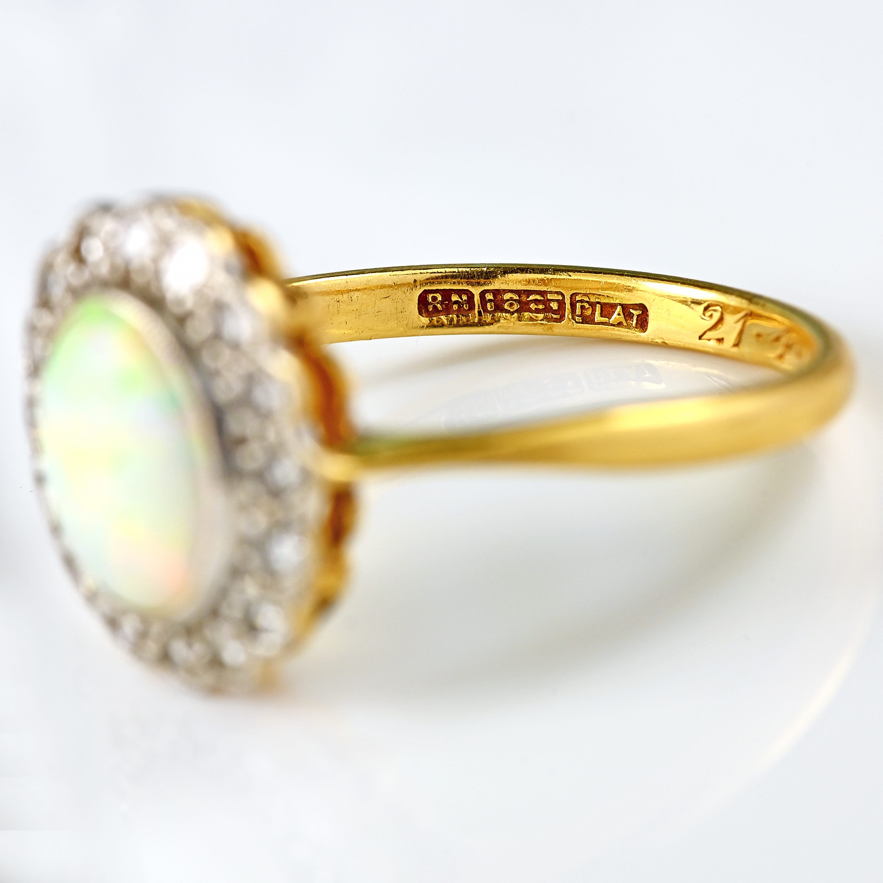 Ellibelle Jewellery Art Deco Opal & Diamond 18ct Gold Platinum Cluster Ring