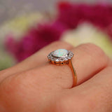 Ellibelle Jewellery Art Deco Opal & Diamond 18ct Gold Platinum Cluster Ring