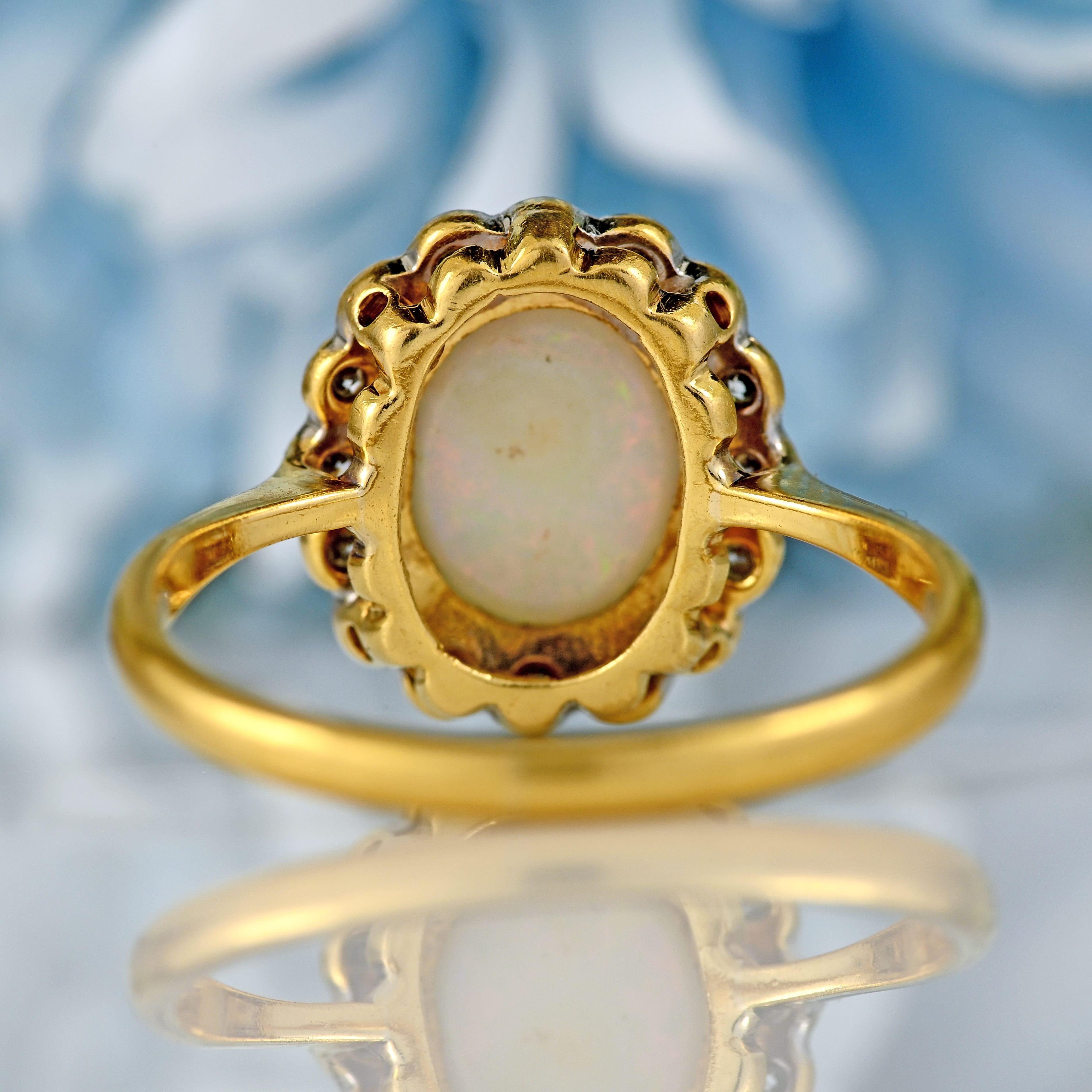 Ellibelle Jewellery Art Deco Opal & Diamond 18ct Gold Platinum Cluster Ring
