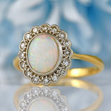 Ellibelle Jewellery Art Deco Opal & Diamond 18ct Gold Platinum Cluster Ring