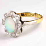 Ellibelle Jewellery Art Deco Opal & Diamond 18ct Gold Platinum Daisy Cluster Ring