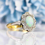 Ellibelle Jewellery Art Deco Opal & Diamond 18ct Gold Platinum Daisy Cluster Ring