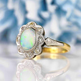 Ellibelle Jewellery Art Deco Opal & Diamond 18ct Gold Platinum Daisy Cluster Ring