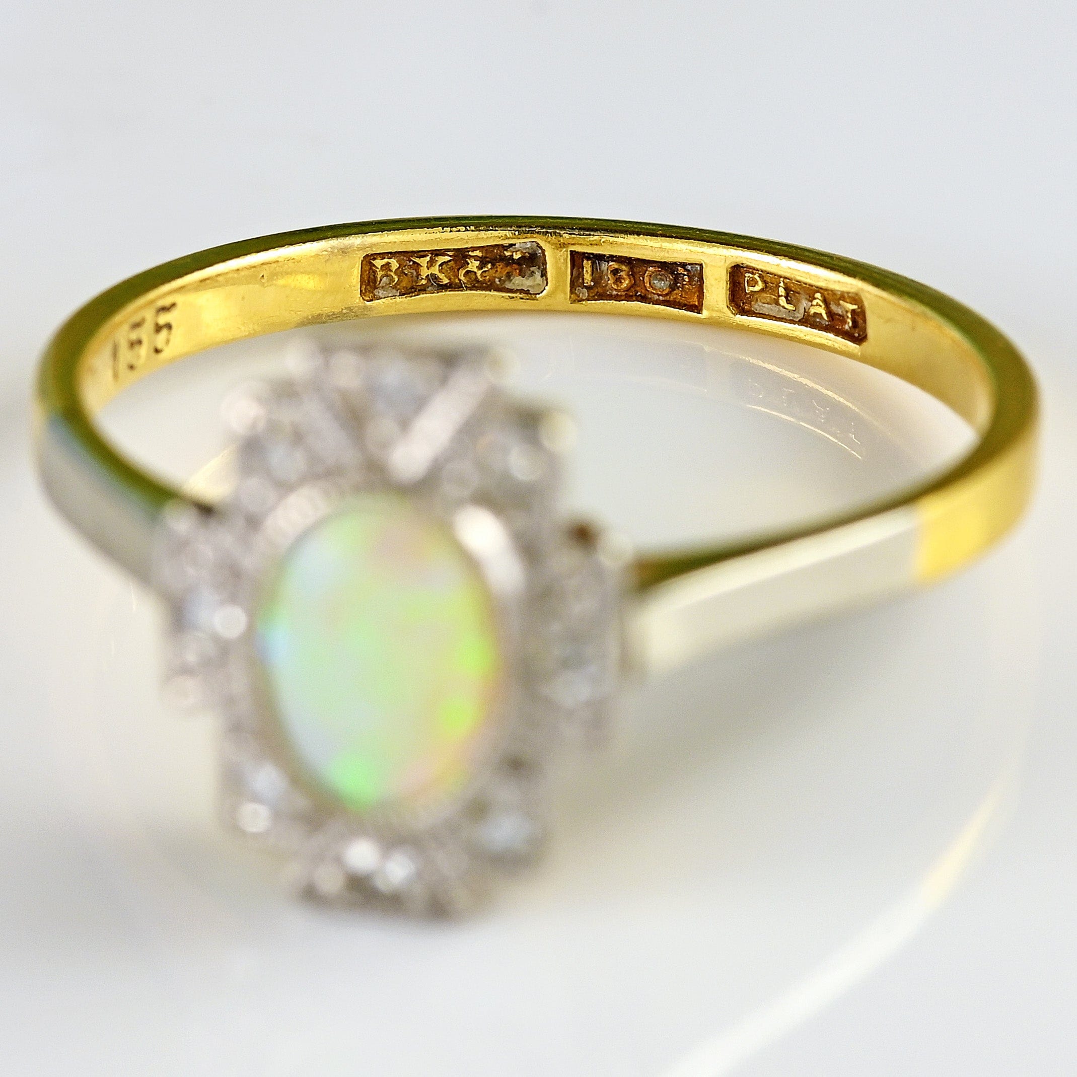 Ellibelle Jewellery Art Deco Opal & Diamond 18ct Gold Platinum Geometric Cluster Ring