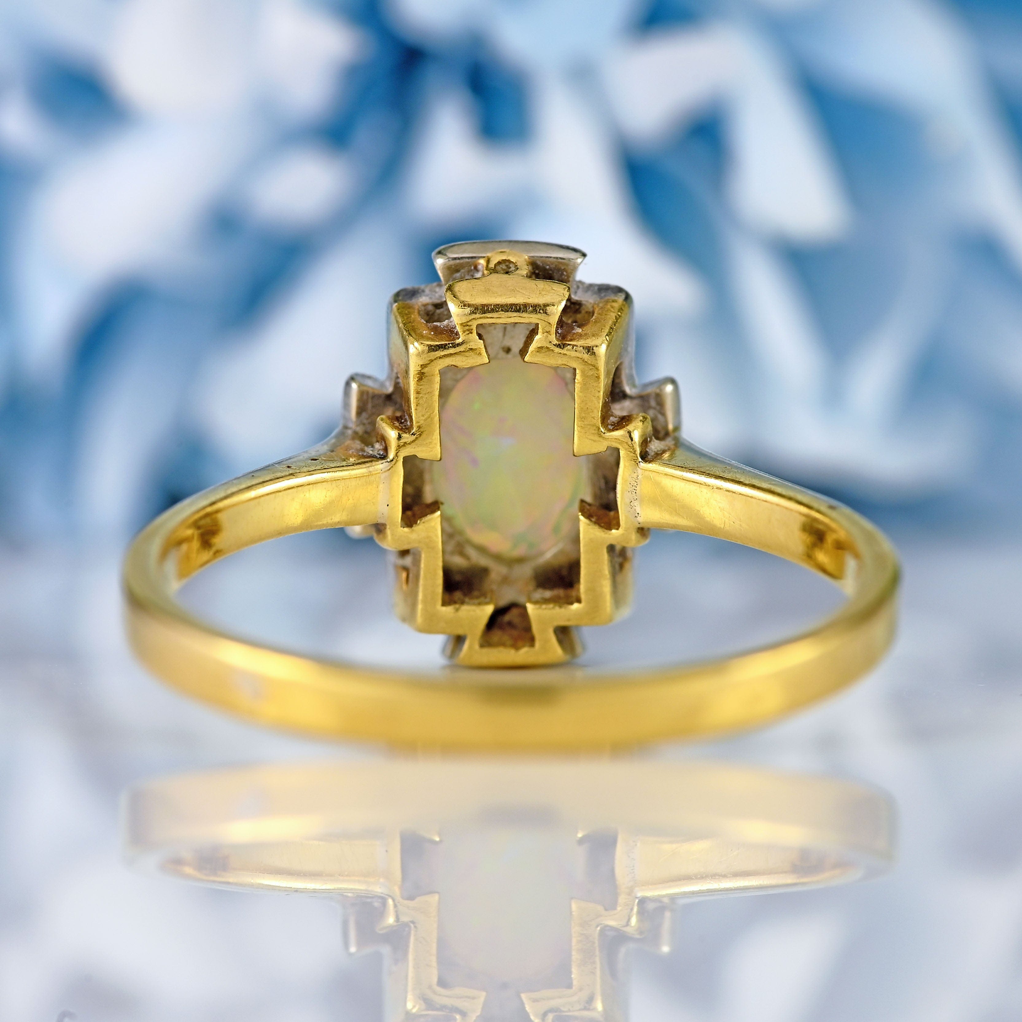 Ellibelle Jewellery Art Deco Opal & Diamond 18ct Gold Platinum Geometric Cluster Ring
