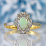 Ellibelle Jewellery Art Deco Opal & Diamond 18ct Gold Platinum Geometric Cluster Ring