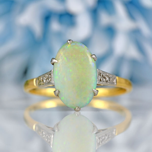 Ellibelle Jewellery Art Deco Opal & Diamond 18ct Gold Platinum Ring (1.50ct)