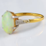 Ellibelle Jewellery Art Deco Opal & Diamond 18ct Gold Platinum Ring (1.50ct)