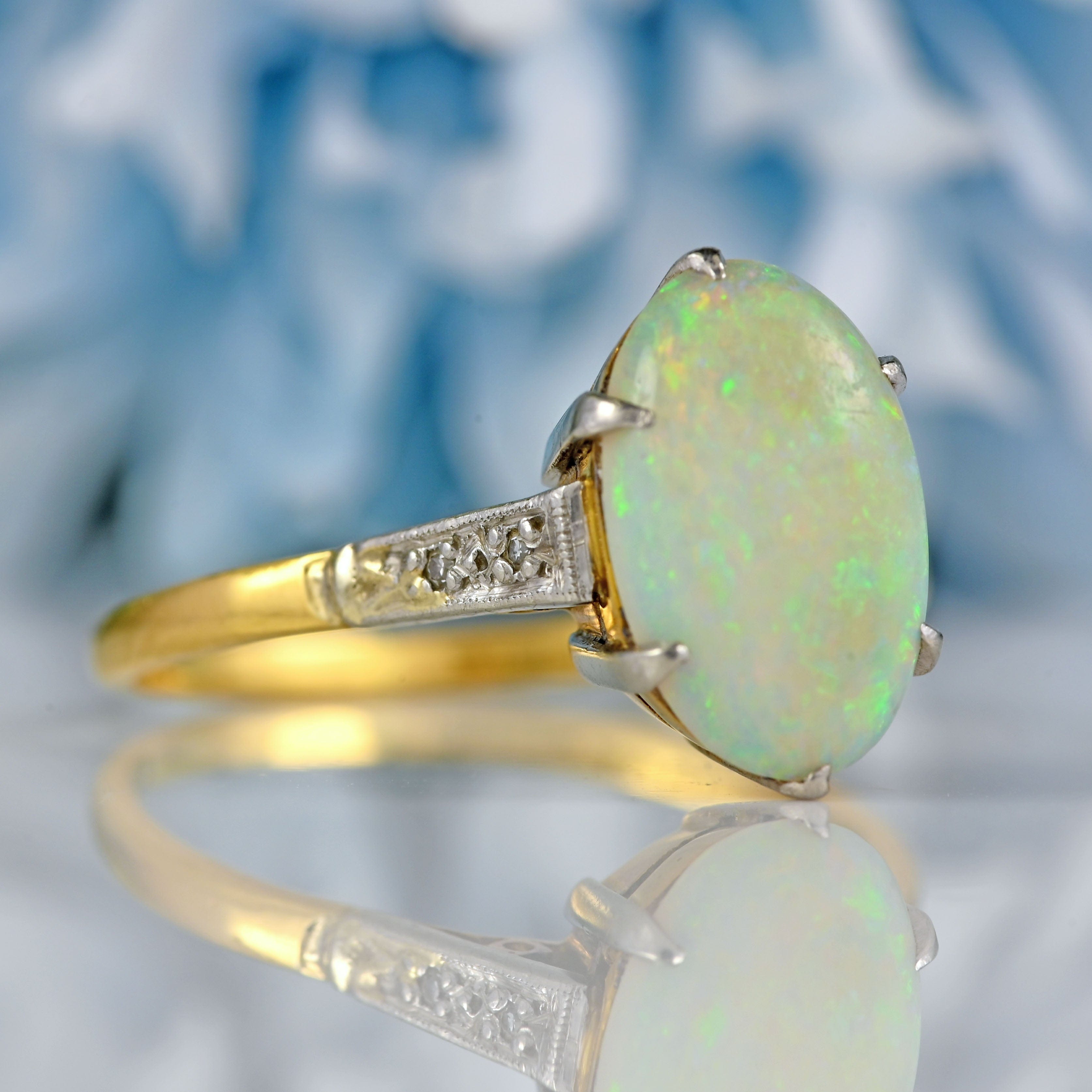 Ellibelle Jewellery Art Deco Opal & Diamond 18ct Gold Platinum Ring (1.50ct)