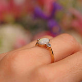 Ellibelle Jewellery Art Deco Opal & Diamond 18ct Gold Platinum Three-Stone Bezel Ring