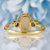 Ellibelle Jewellery Art Deco Opal & Diamond 18ct Gold Platinum Three-Stone Bezel Ring